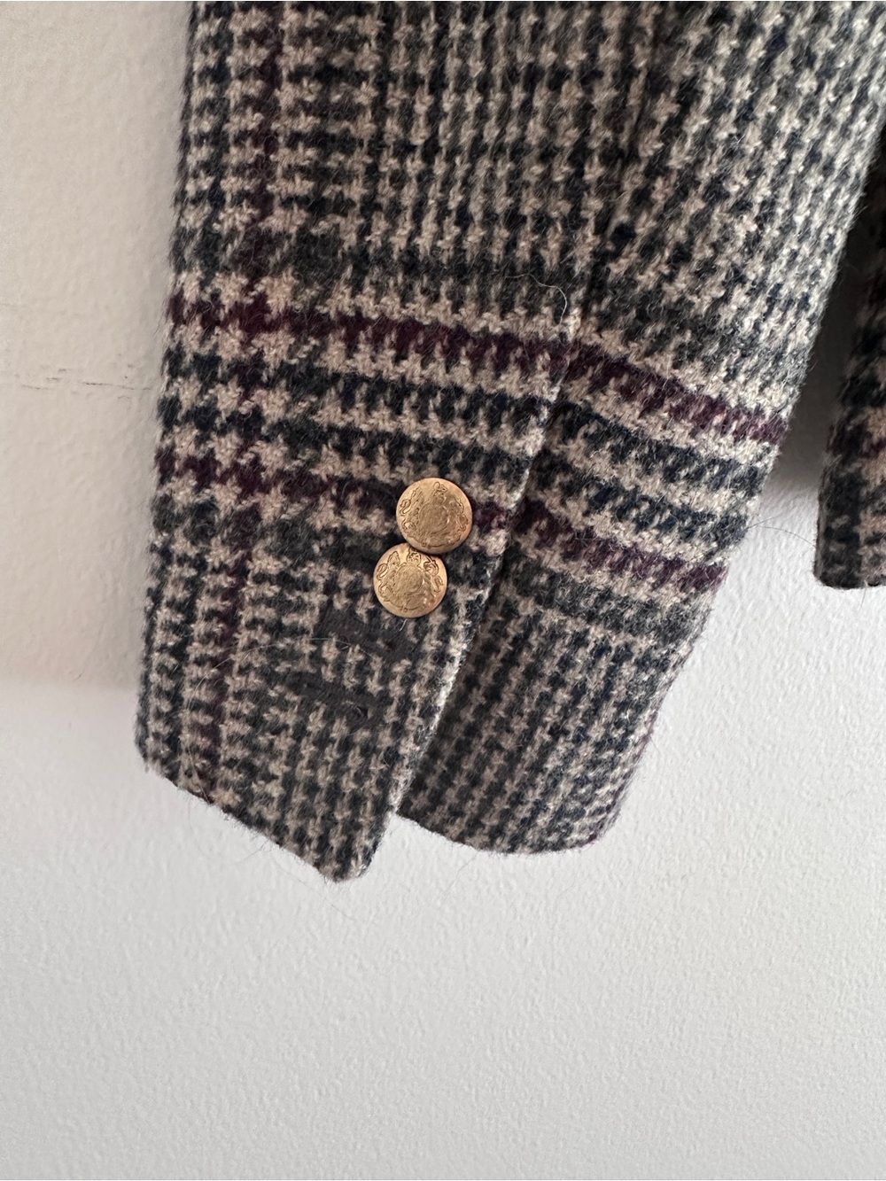 J. Crew Houndstooth Plaid Blazer in Gray, Cream & Burgundy - Picture 7 of 8